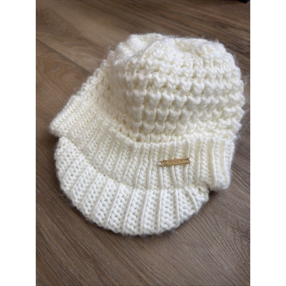 Michael Kors Women's Cream Off‎ White Cable Knit Hat Newsboy Cap Beret Chunky